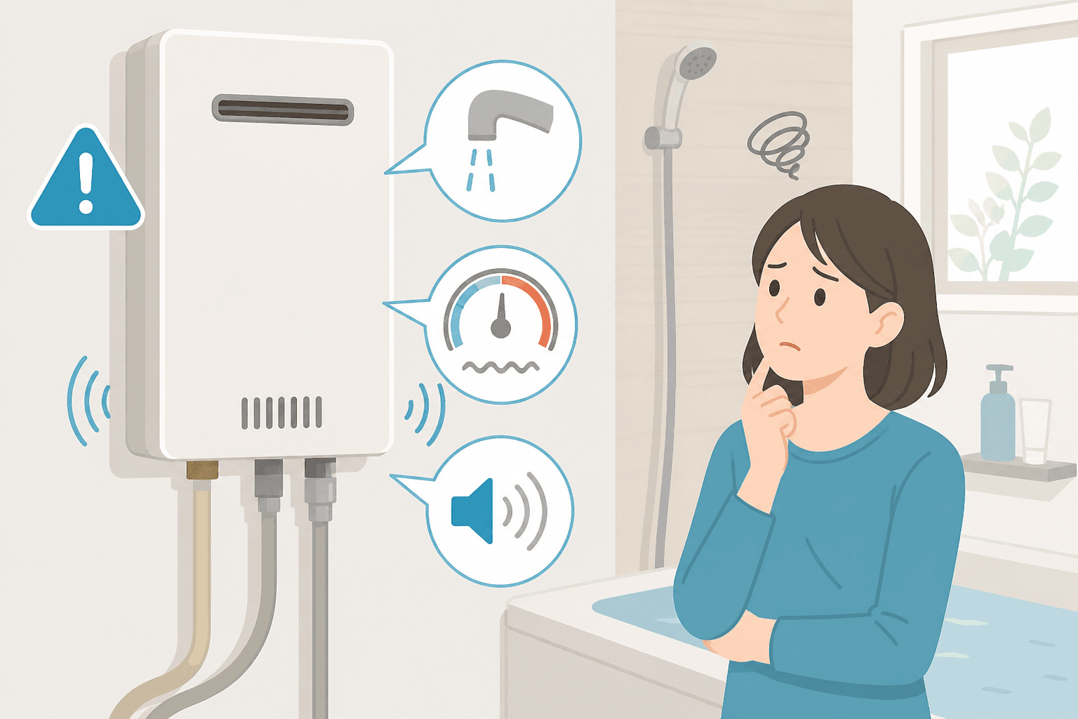 給湯器の調子が悪いことを表すイラスト