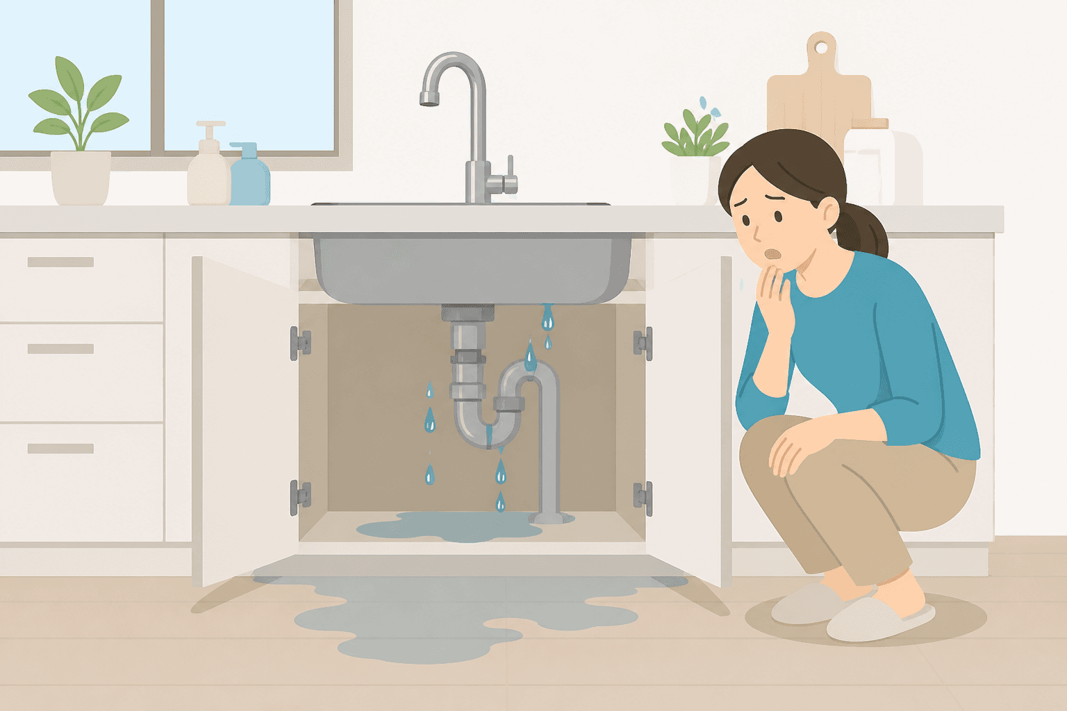 水漏れや配管まわりのトラブルを表すイラスト